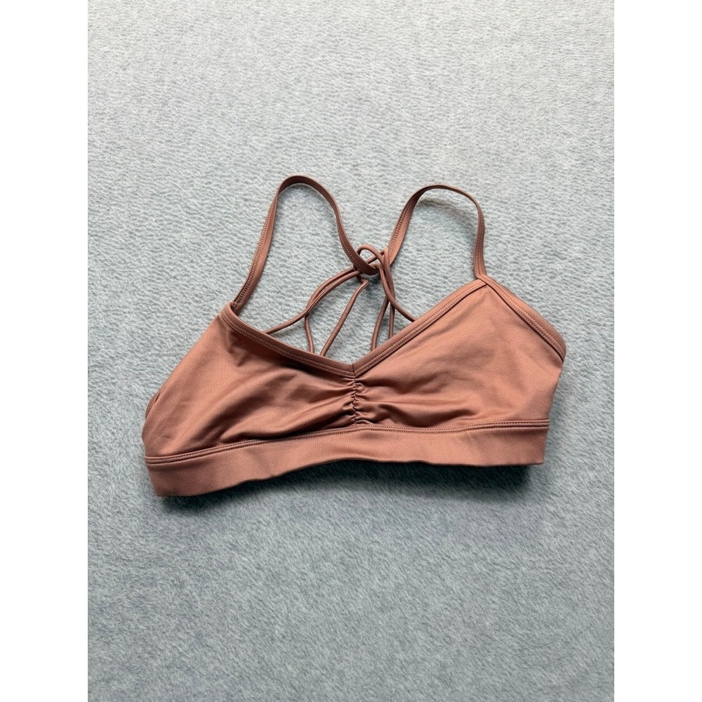 Alo Yoga Sunny Strappy Sports Bra Rose Clay Ruched V-Neck Cage Back Small